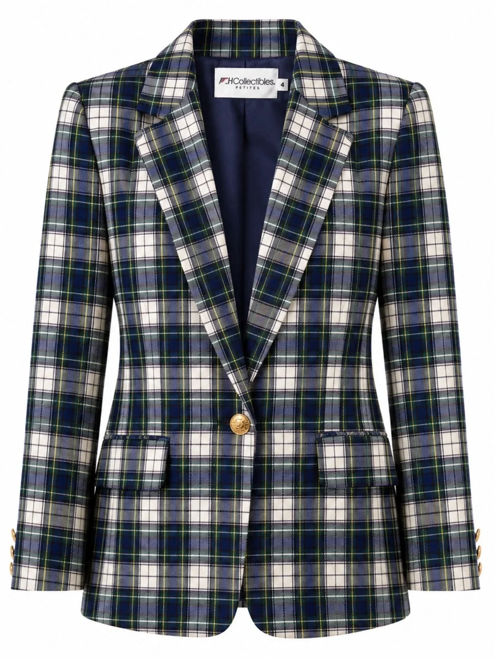 JH Collectibles Plaid Blazer Women Petite 4 Blue Green Tartan Preppy‎ Vintage